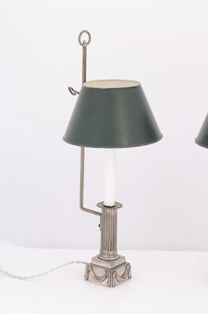 Pair of Petite French Early 20th Century Silver Plate Buillotte Lamps - 3
