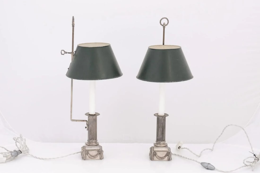Pair of Petite French Early 20th Century Silver Plate Buillotte Lamps - 5