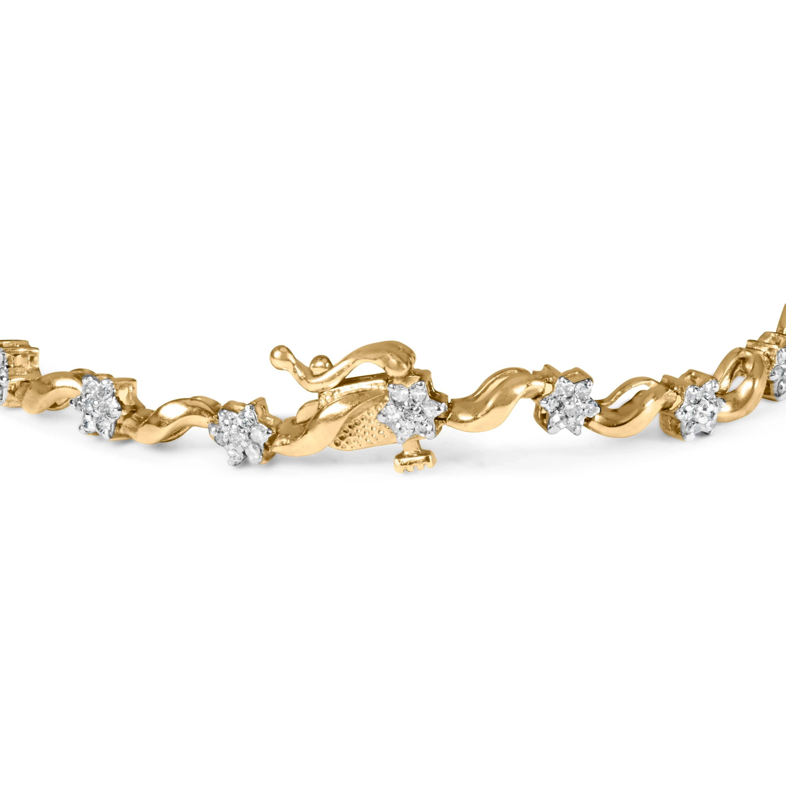 10k Yellow Gold 1.00 Cttw Round-Cut Diamond Floral S-Link 7.50" Bracelet (I-J Color, I2-I3 Clarity) - 2