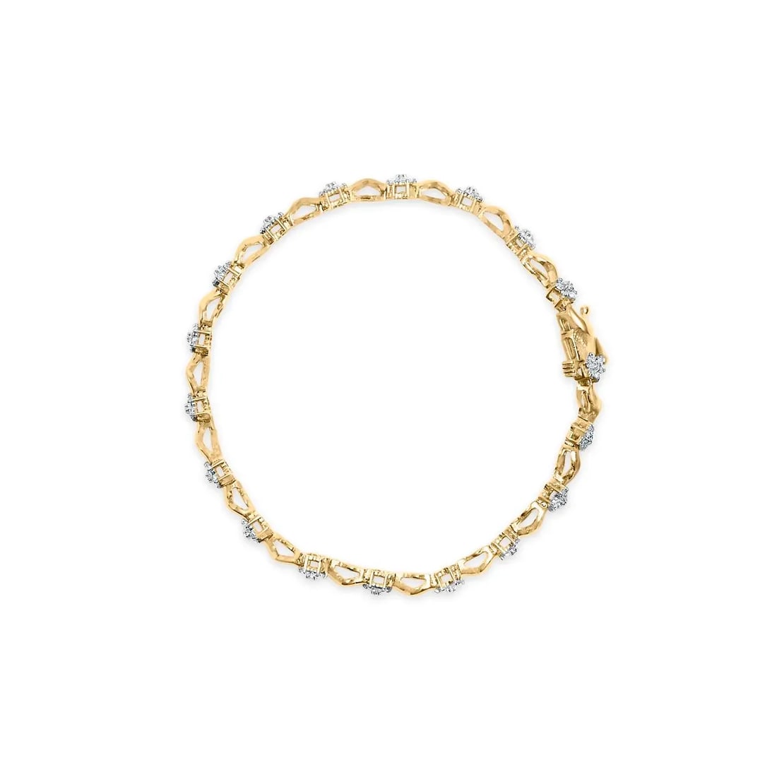 10k Yellow Gold 1.00 Cttw Round-Cut Diamond Floral S-Link 7.50" Bracelet (I-J Color, I2-I3 Clarity) - 3