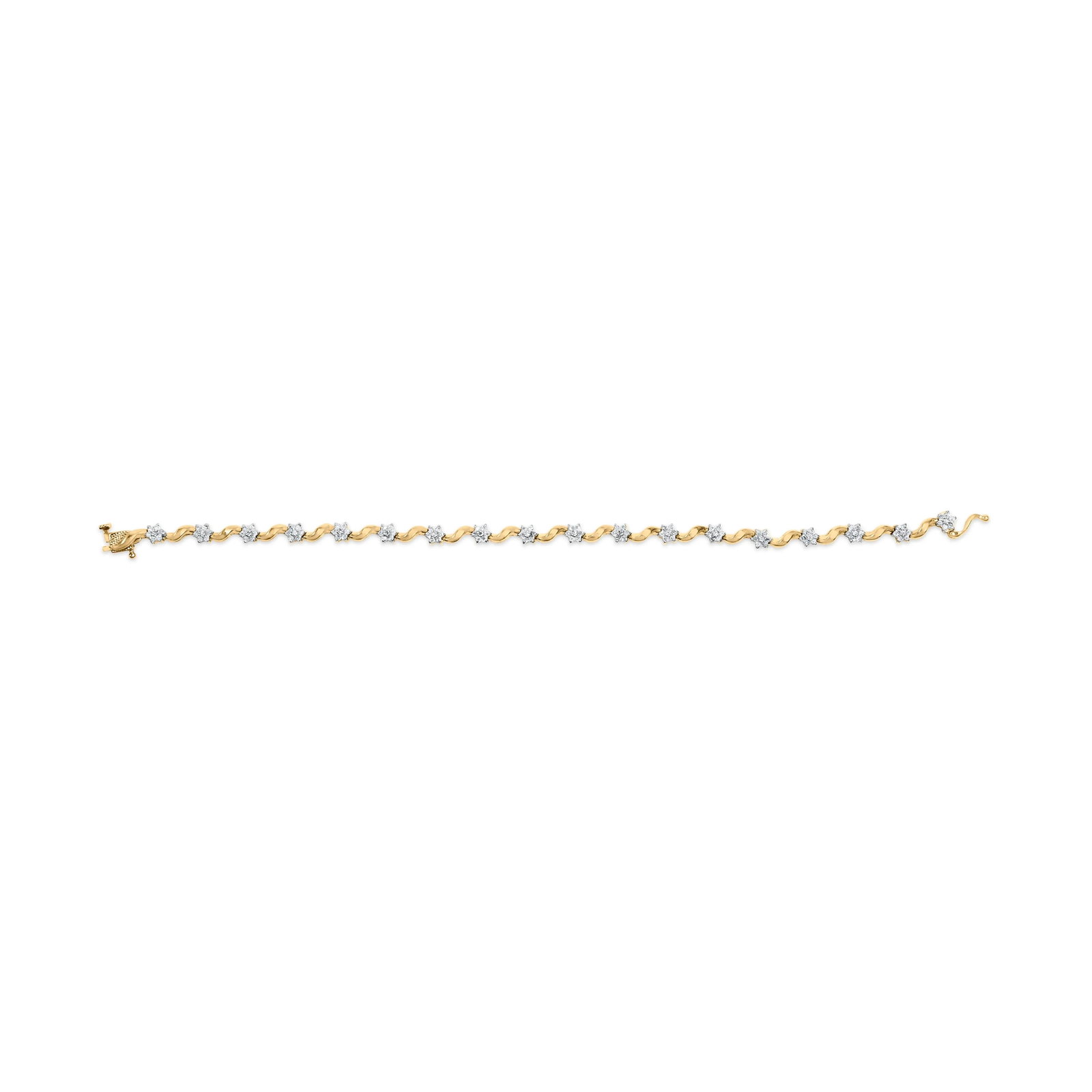 10k Yellow Gold 1.00 Cttw Round-Cut Diamond Floral S-Link 7.50" Bracelet (I-J Color, I2-I3 Clarity) - 4