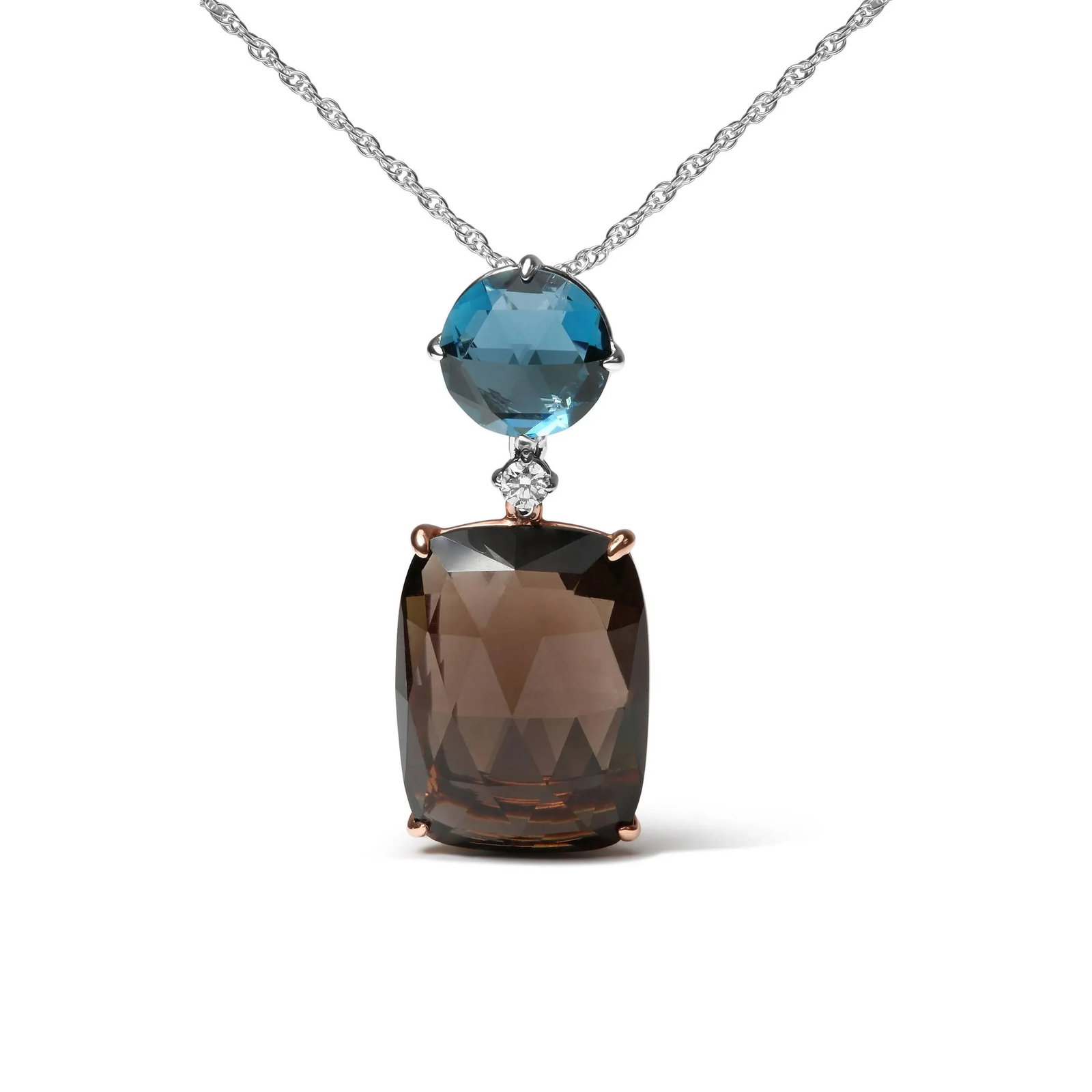 18K Rose and White Gold Diamond Accent and London Blue Topaz and Cushion Cut Smoky Quartz Gemstone D - 2