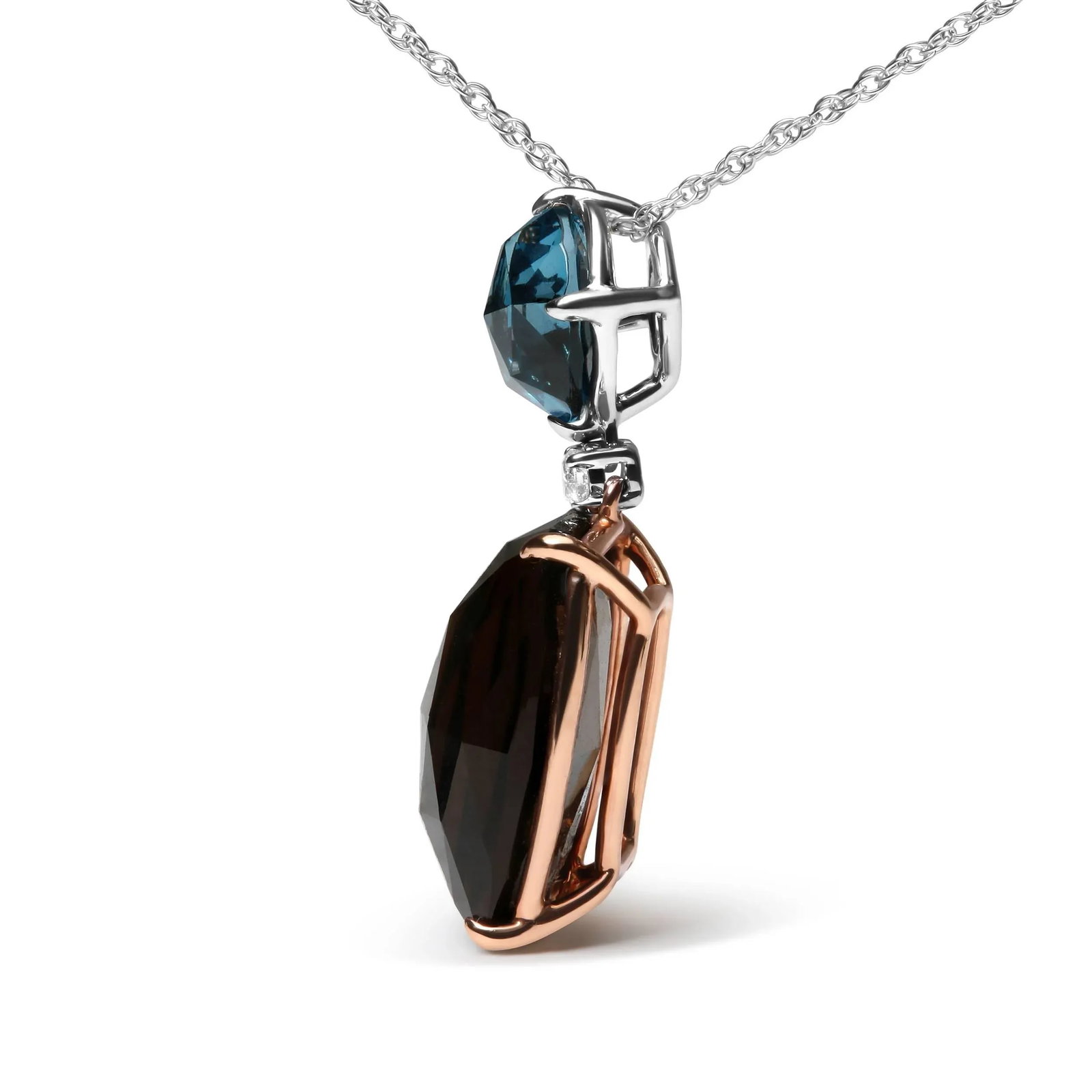 18K Rose and White Gold Diamond Accent and London Blue Topaz and Cushion Cut Smoky Quartz Gemstone D - 3
