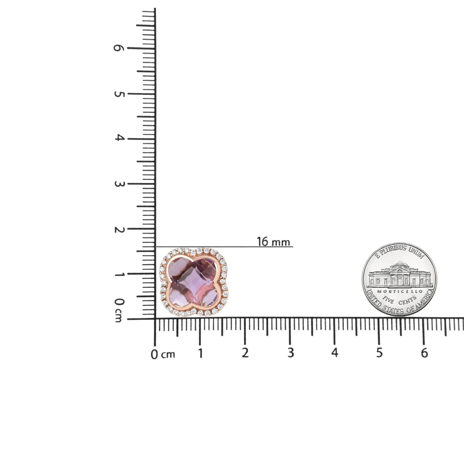 18K Rose Gold 3/8 Cttw Diamond and 11x11mm Clover-Cut Purple Amethyst Gemstone Clover Halo Stud Earr - 5