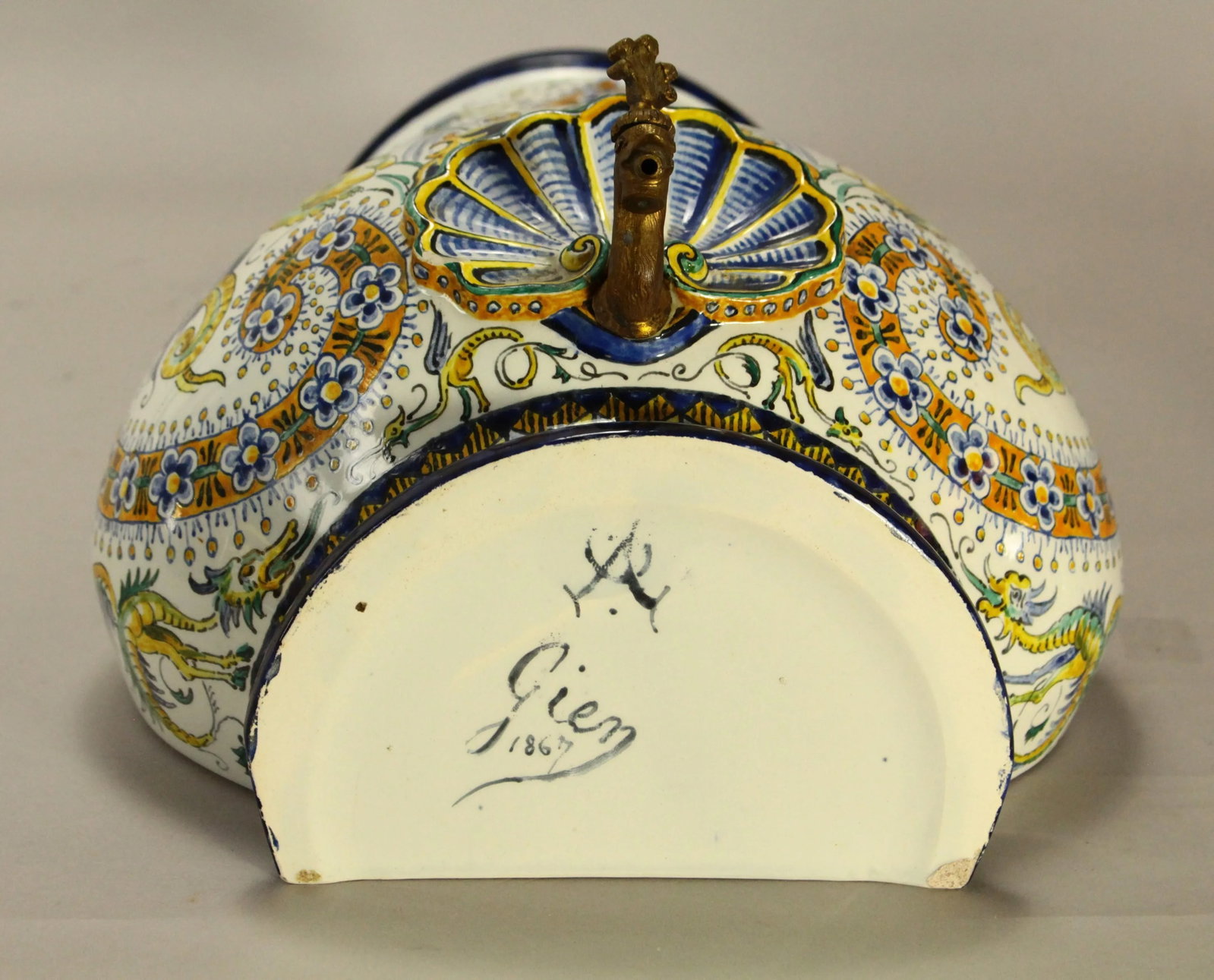 1867 Gien Faience Lavabo Wall Fountain & Basin, Neo-Classical Renaissance - 12