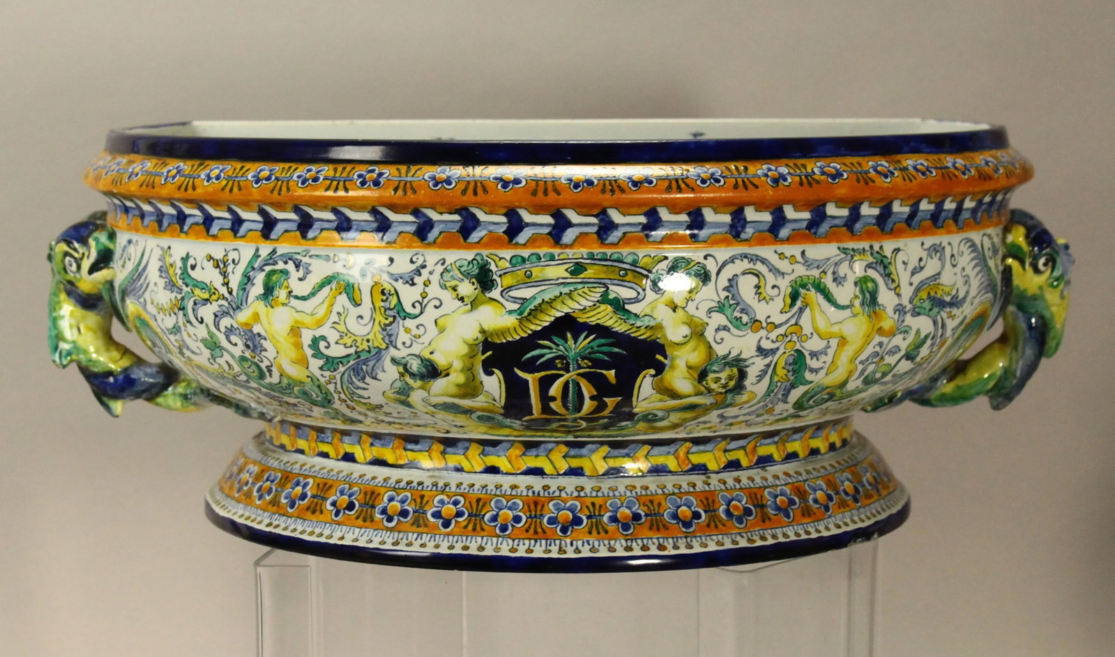 1867 Gien Faience Lavabo Wall Fountain & Basin, Neo-Classical Renaissance - 2