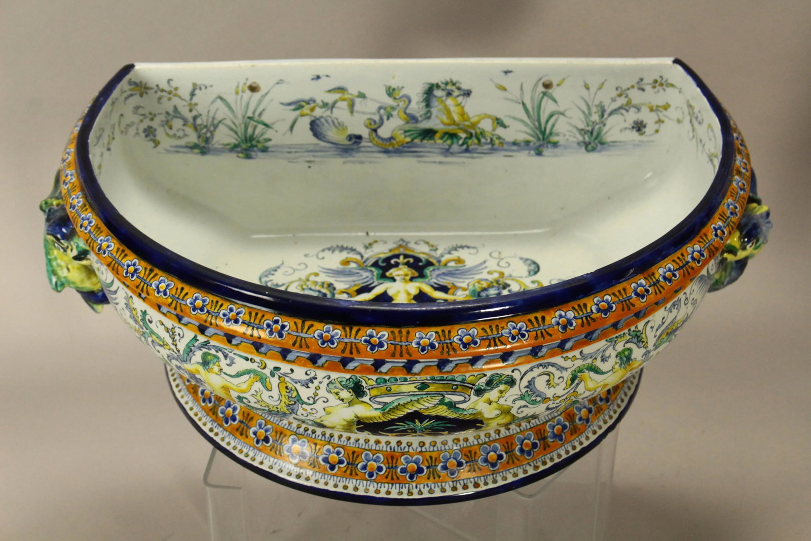 1867 Gien Faience Lavabo Wall Fountain & Basin, Neo-Classical Renaissance - 3