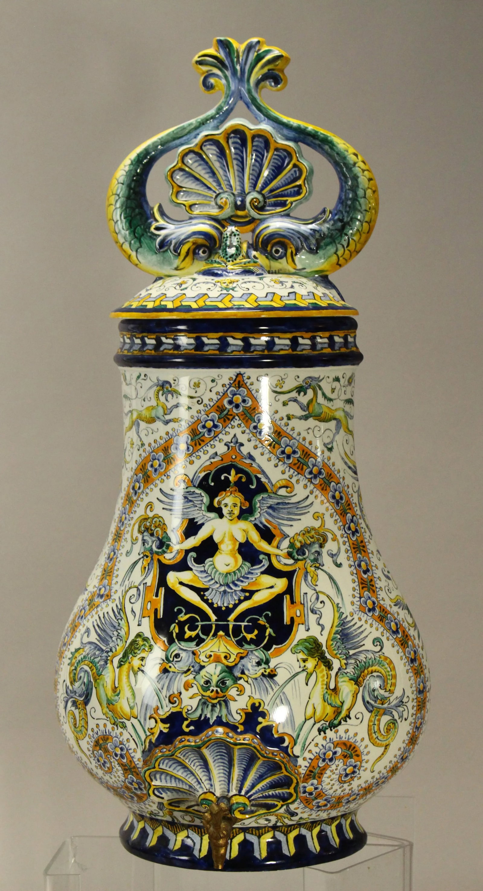 1867 Gien Faience Lavabo Wall Fountain & Basin, Neo-Classical Renaissance - 8