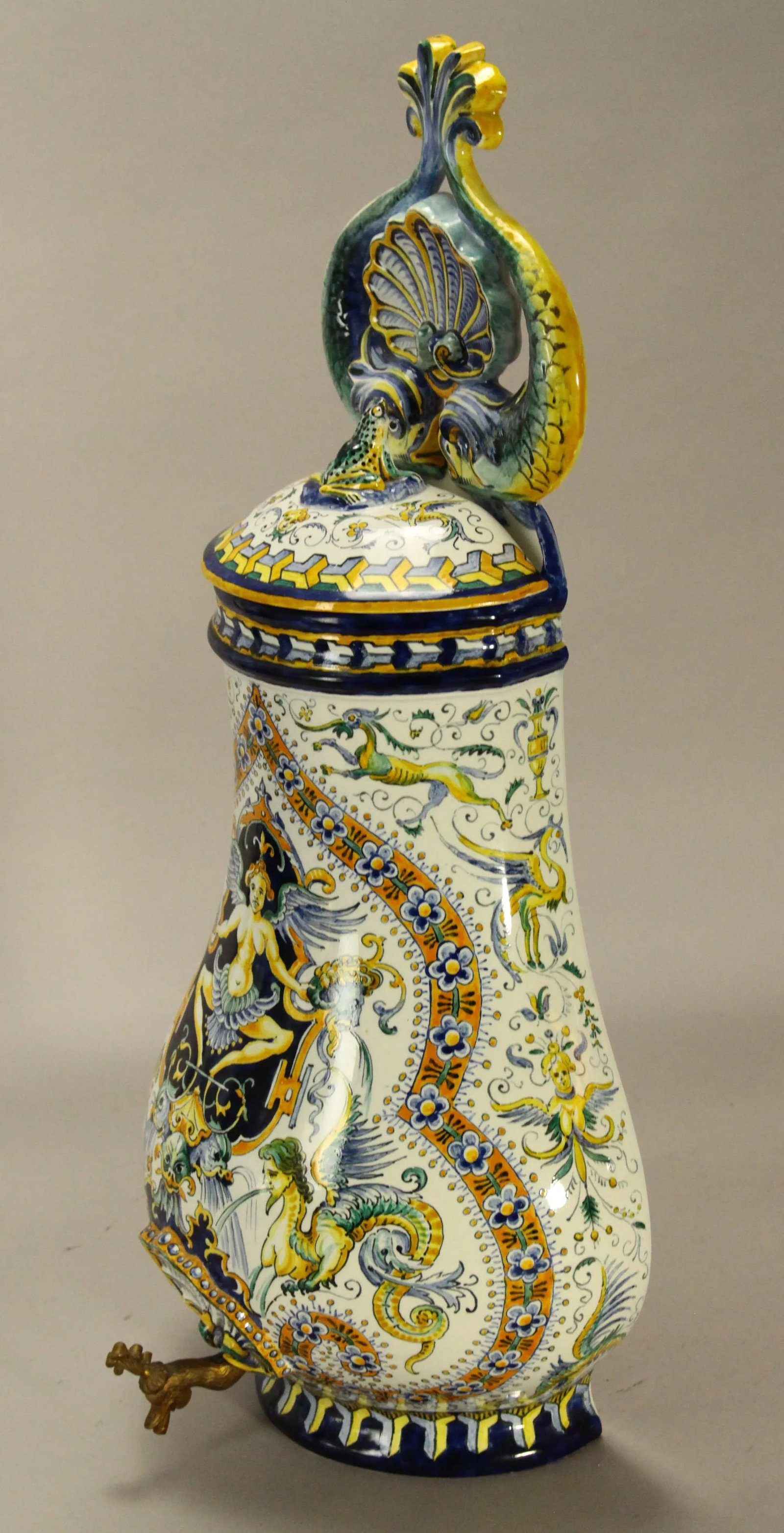 1867 Gien Faience Lavabo Wall Fountain & Basin, Neo-Classical Renaissance - 9