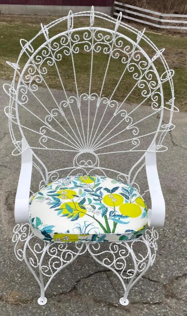 Vintage Wrought Iron Peacock Chair With Custom Cushion, Attributed - 5