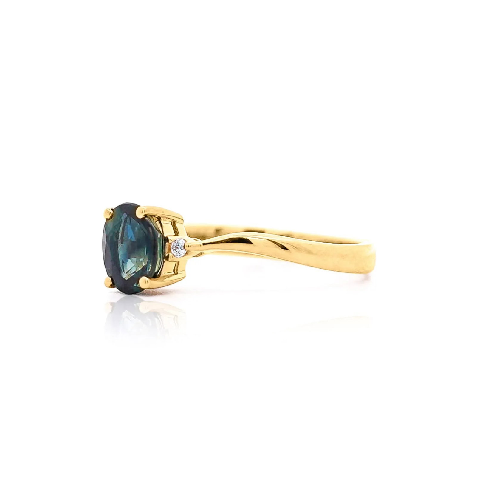 1.3 Carat Oval Cut Blue Sapphire and Diamond 3 Stone Curvy Ring, Size 6.5 - 3