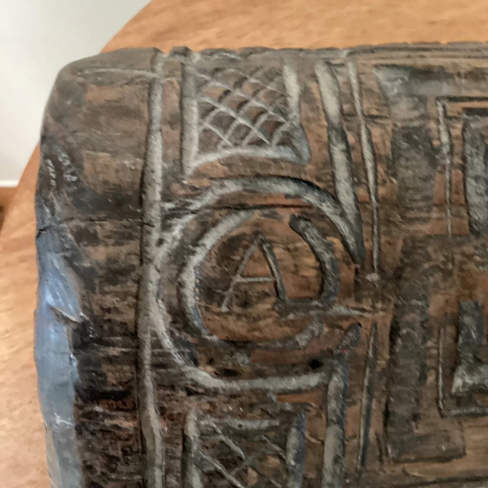Antique Carved Wood Jewelry Letters Keepsake Box With Letters and Fish Carving - 3