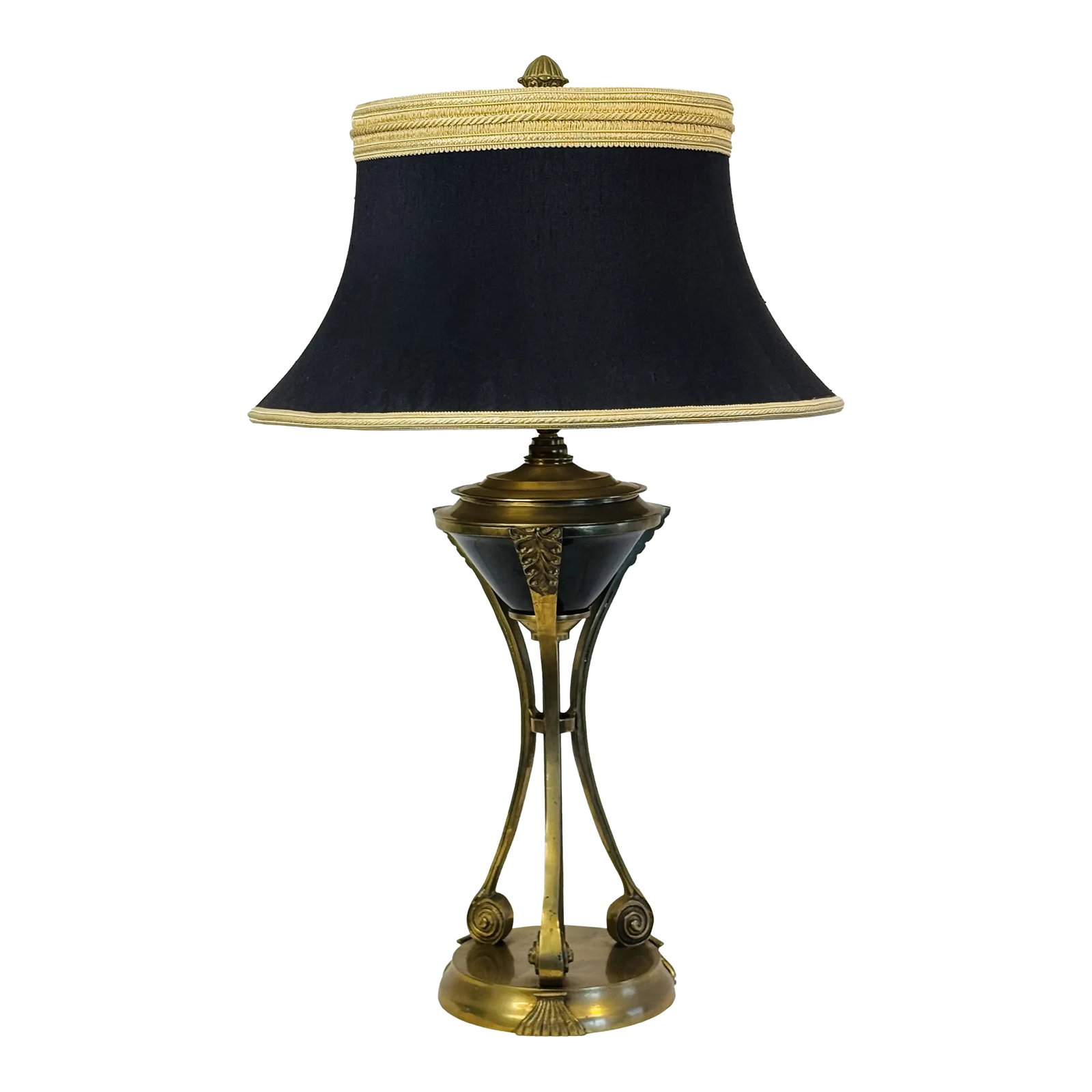 1980s Chelsea House Brass & Black Marble Art Deco Style Table Lamp (1 of 11)