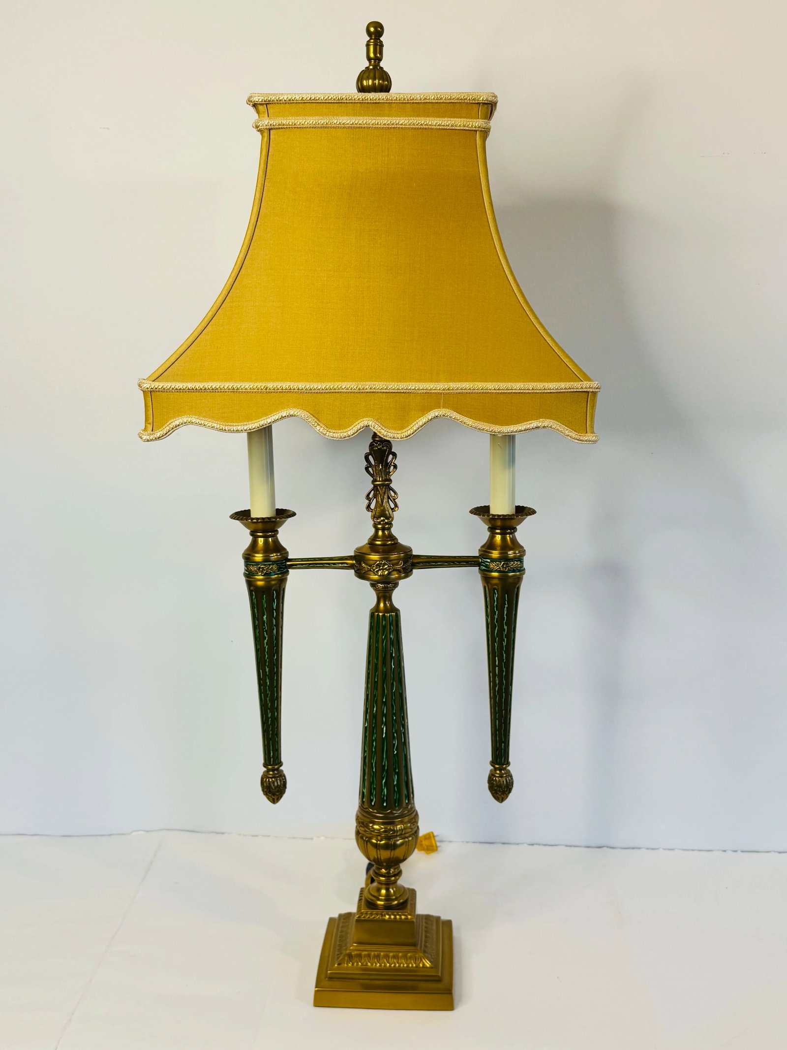 1980s Chelsea House Solid Brass Candelabra Style Table Lamp With Rectangular Silk Shade - 2