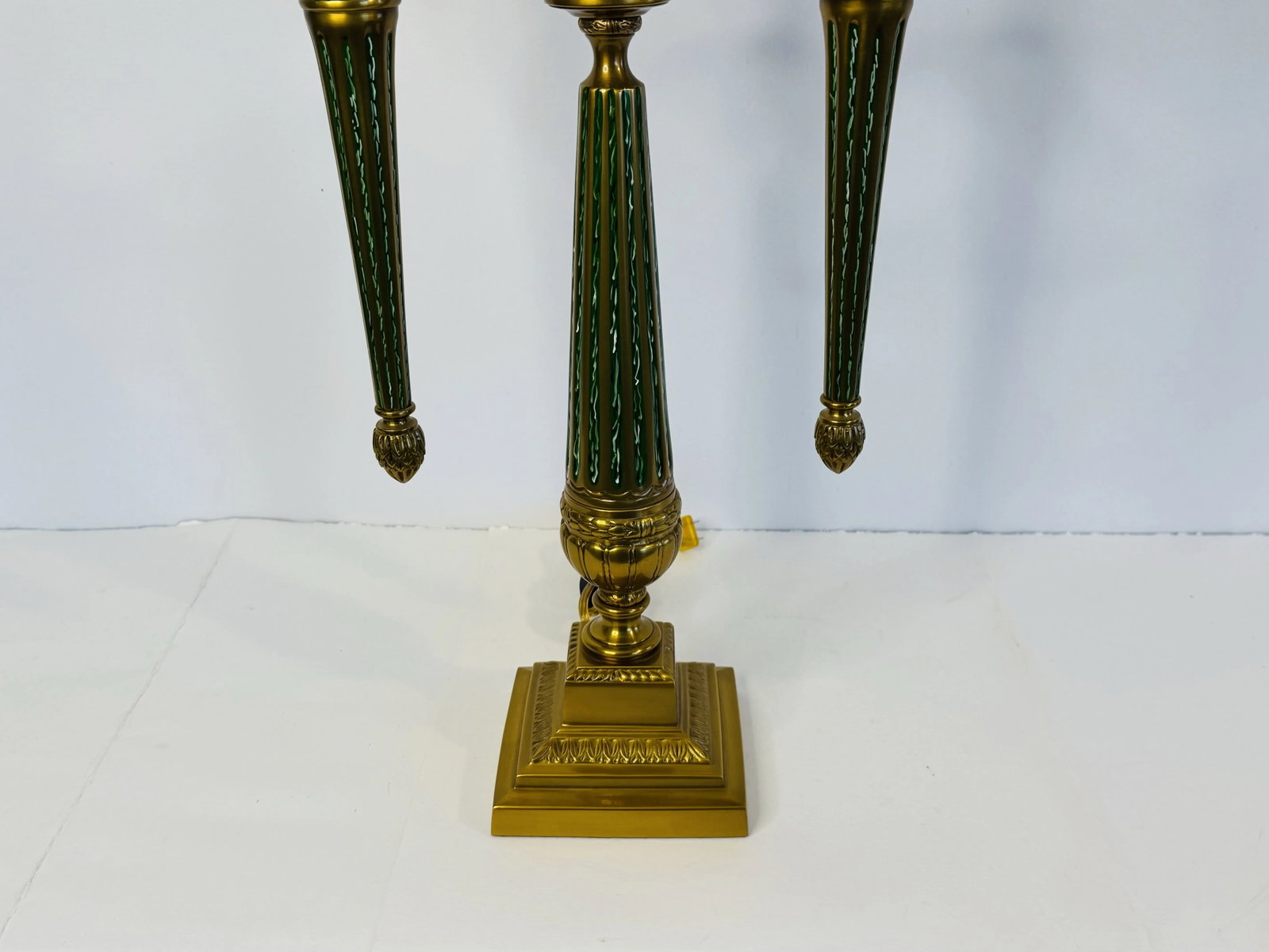 1980s Chelsea House Solid Brass Candelabra Style Table Lamp With Rectangular Silk Shade - 6