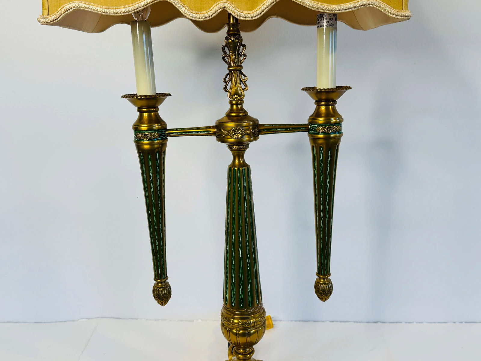 1980s Chelsea House Solid Brass Candelabra Style Table Lamp With Rectangular Silk Shade - 7