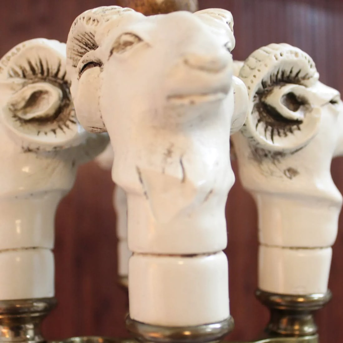 English Carved Ram Head Fireplace Tool Set | 5 Pieces - 3