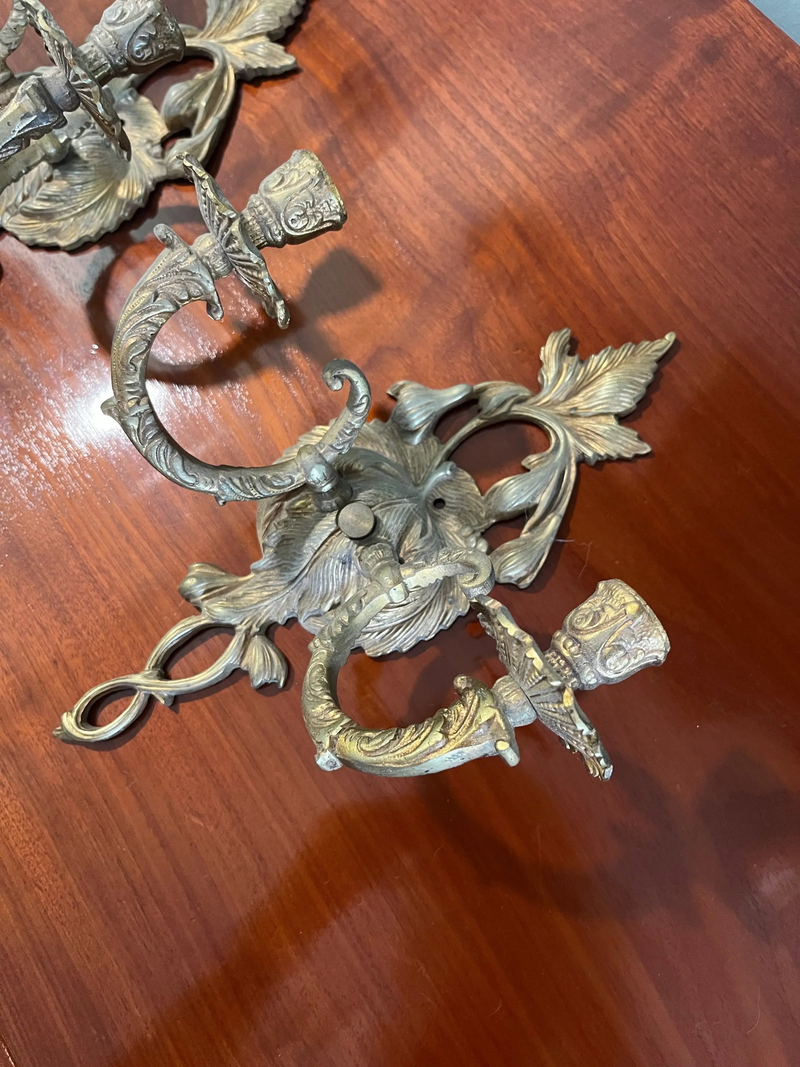 Pair of Antique French Gilt Bronze Wall Candle Sconces Late 19th Century - 2