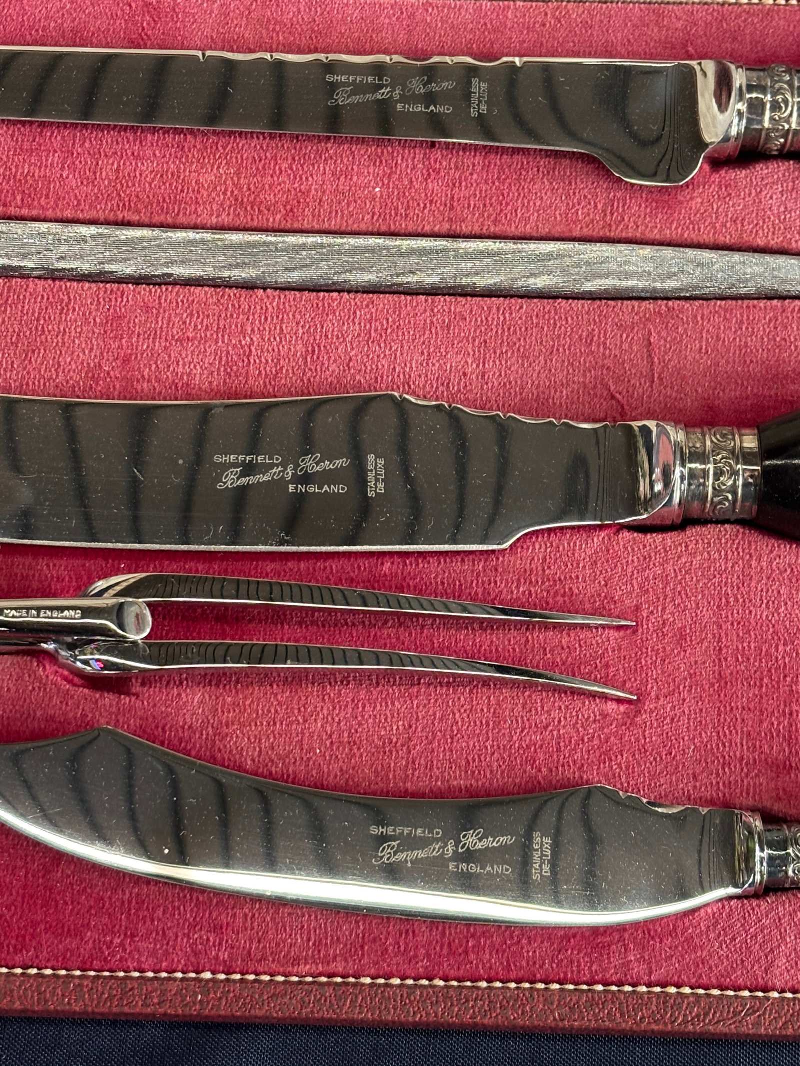 1920s Sheffield Stainless Steel Carving Set in Original Box- 5 Pieces - 5