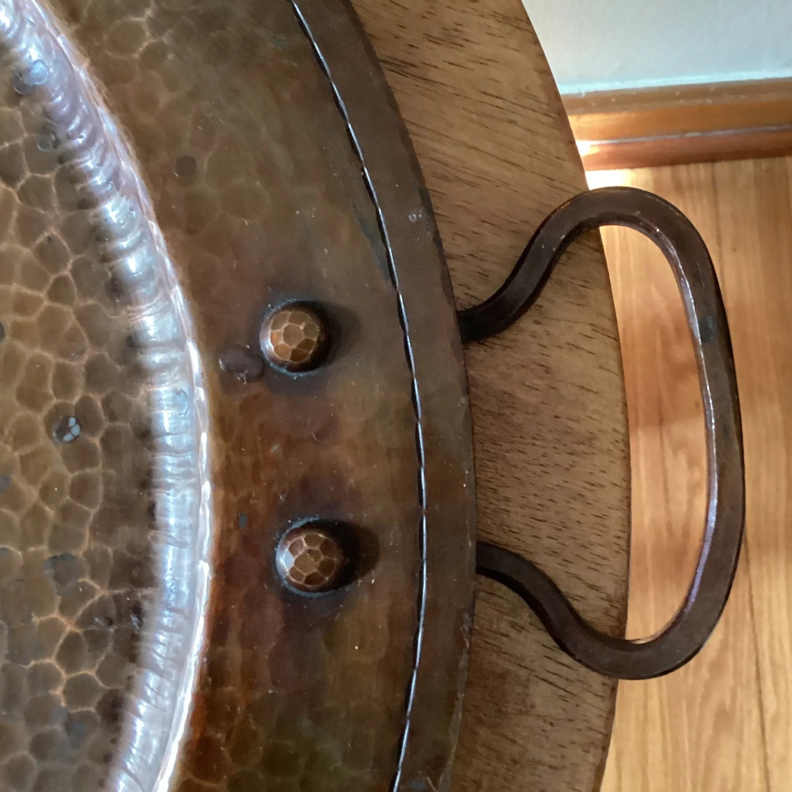 Antique Hammered Copper Two-Handled Tray by Roycroft Arts & Crafts, Roycroft Inn at East Aurora, Cir - 5