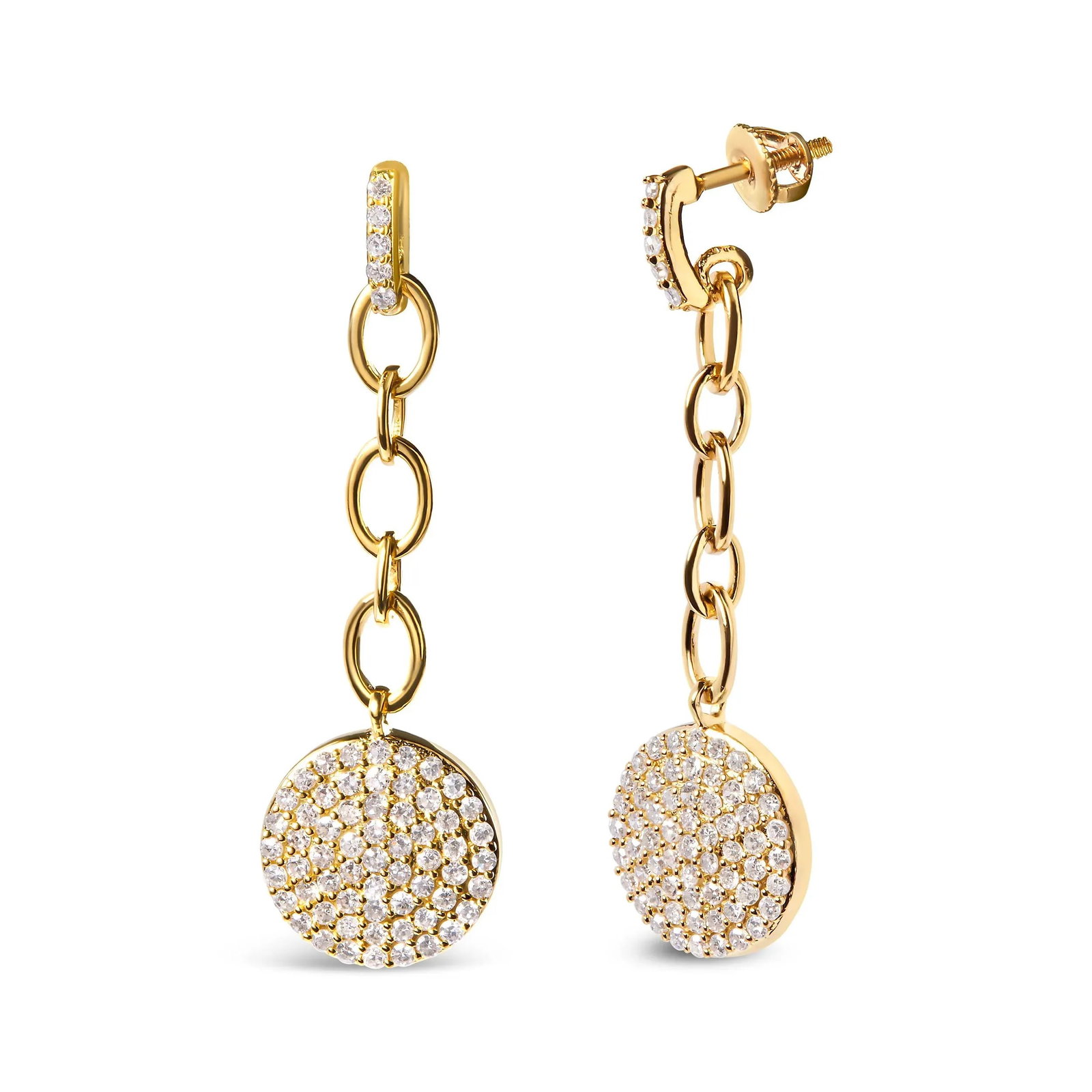 18K Yellow Gold Plated .925 Sterling Silver 1.0 Cttw Diamond Composite Cluster Dangle Chain Earrings - 2