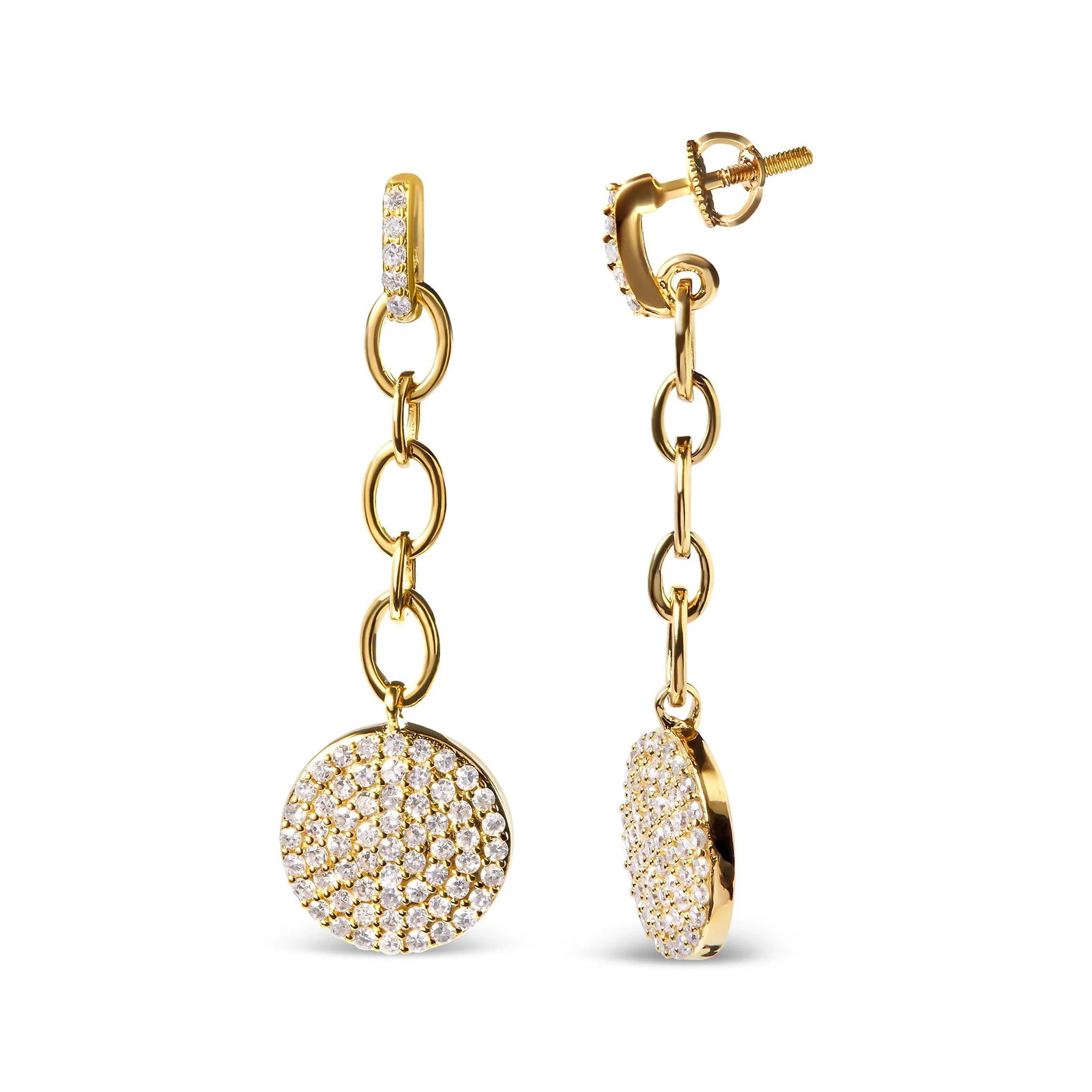18K Yellow Gold Plated .925 Sterling Silver 1.0 Cttw Diamond Composite Cluster Dangle Chain Earrings - 3