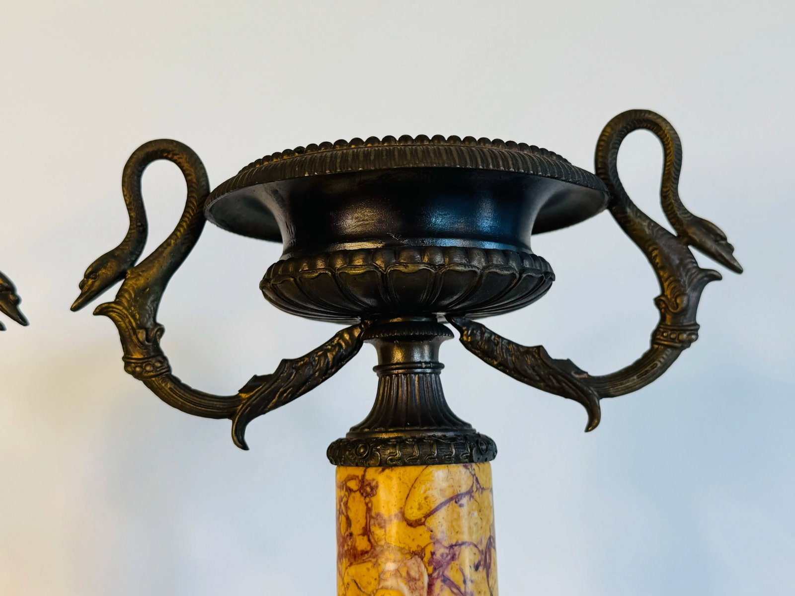 Late 20th Century Italian Marble Candle Pillars With Serpant Metal Accents, a Pair - 8