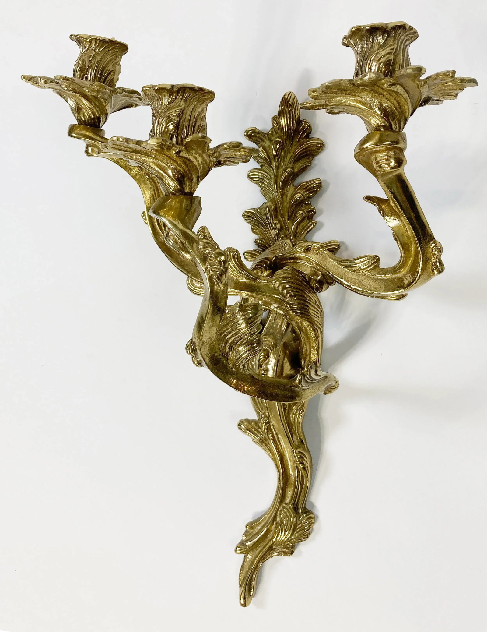 Early 20th C Louis XV Style Bronze Wall Candle Sconces, Pair - 3