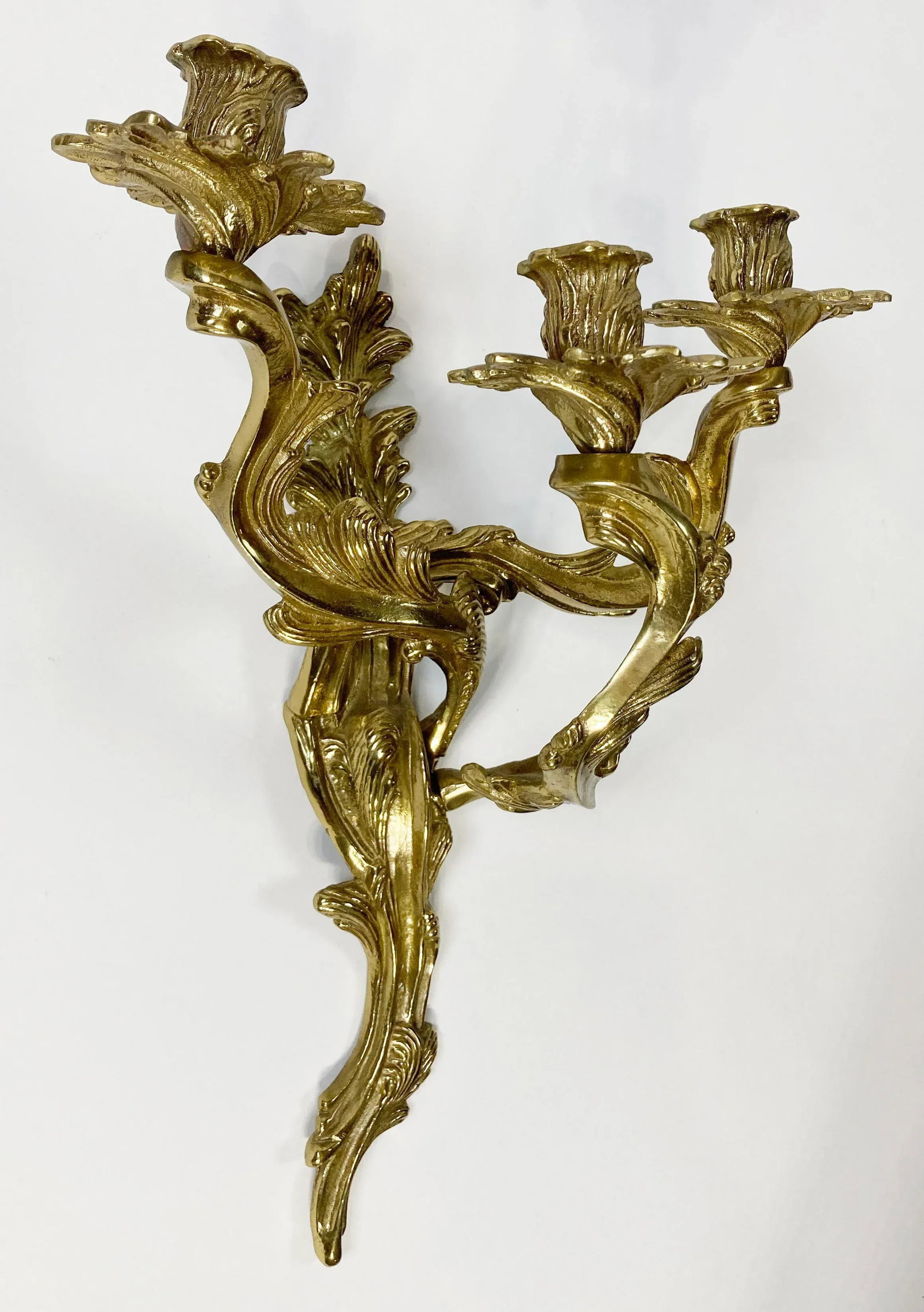 Early 20th C Louis XV Style Bronze Wall Candle Sconces, Pair - 4
