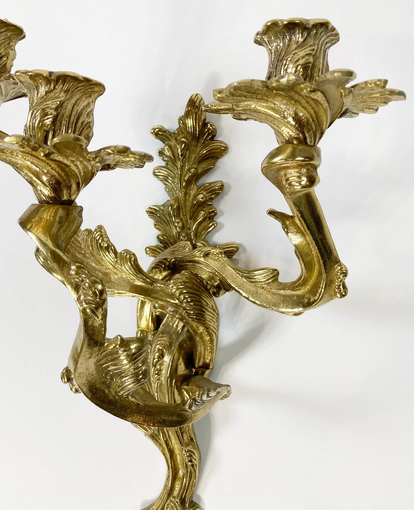 Early 20th C Louis XV Style Bronze Wall Candle Sconces, Pair - 5