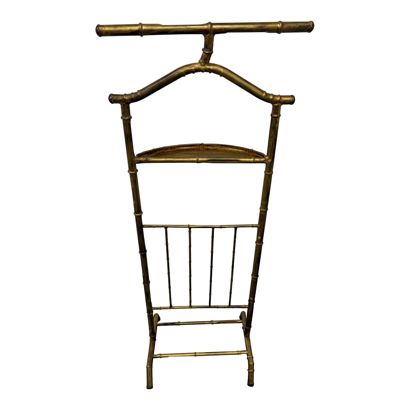 1960s Hollywood Regency Metal Italian Gold Gilt Faux Bamboo Velet: Vintage Hollywood Regency Gold Metal Faux Bamboo Valet Rack Made in Italy. Condition: Alterations: Unknown Imperfections: Some Imperfections Condition Notes: item is in Nice condition Origin: Italy <
