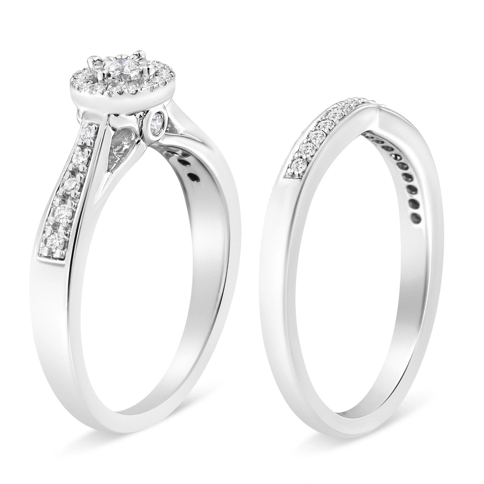 .925 Sterling Silver 1/3 Cttw Diamond Halo and Pave Shank Engagement Ring Set (I-J Color, I3 Clarity - 3