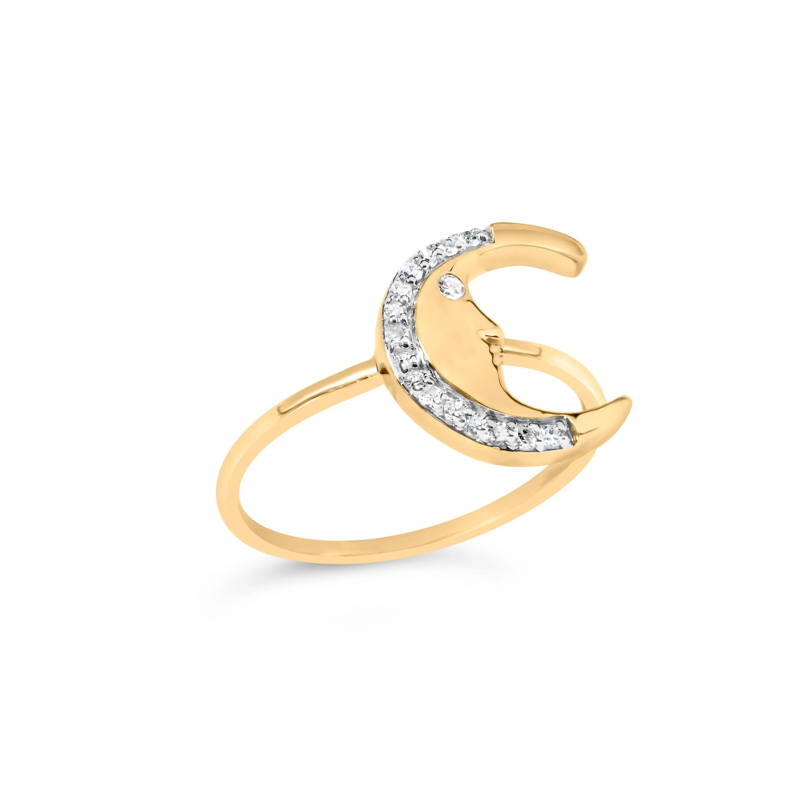 10K Yellow Gold 1/10 Cttw Diamond Crescent Moon Ring (I-J Color, I1-I2 Clarity) - Ring Size 7 - 3