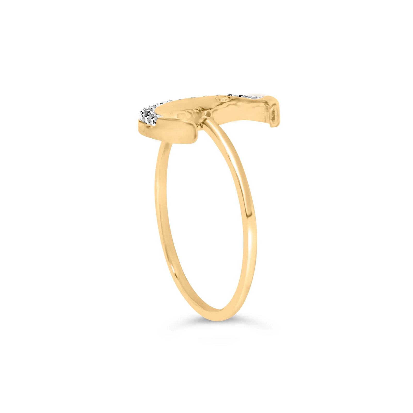 10K Yellow Gold 1/10 Cttw Diamond Crescent Moon Ring (I-J Color, I1-I2 Clarity) - Ring Size 7 - 4