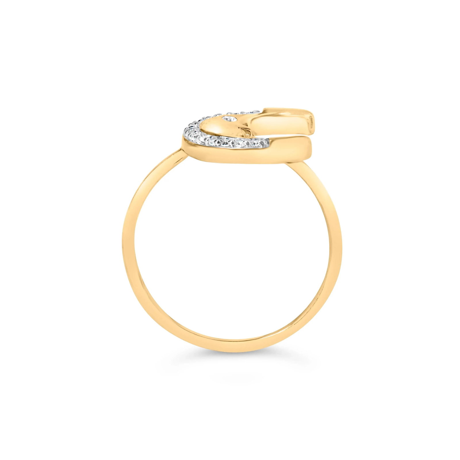 10K Yellow Gold 1/10 Cttw Diamond Crescent Moon Ring (I-J Color, I1-I2 Clarity) - Ring Size 7 - 5