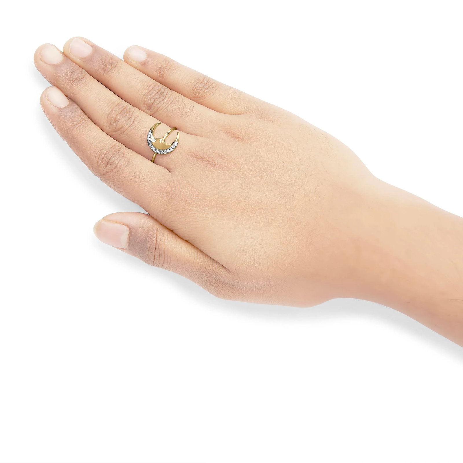 10K Yellow Gold 1/10 Cttw Diamond Crescent Moon Ring (I-J Color, I1-I2 Clarity) - Ring Size 7 - 6