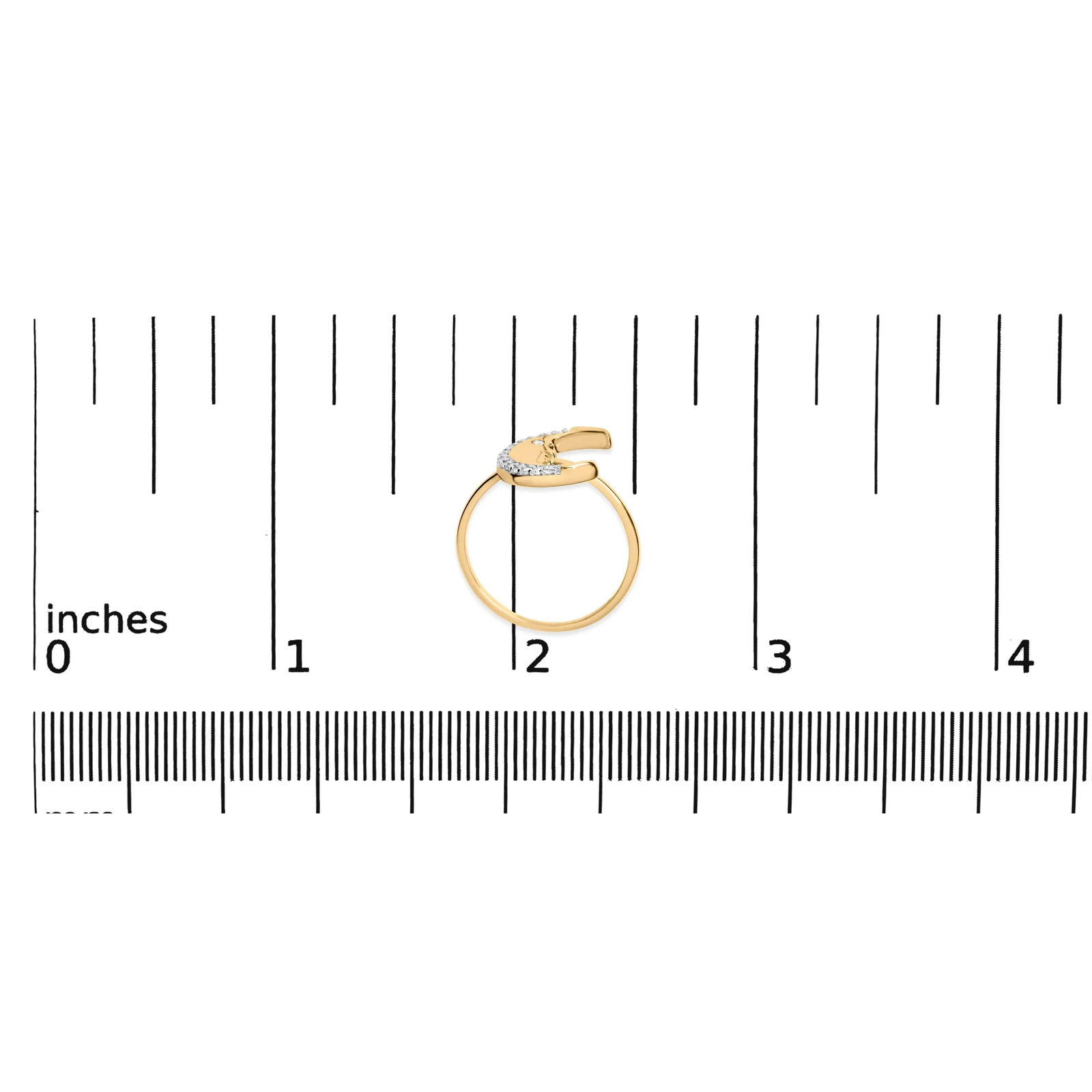 10K Yellow Gold 1/10 Cttw Diamond Crescent Moon Ring (I-J Color, I1-I2 Clarity) - Ring Size 7 - 7
