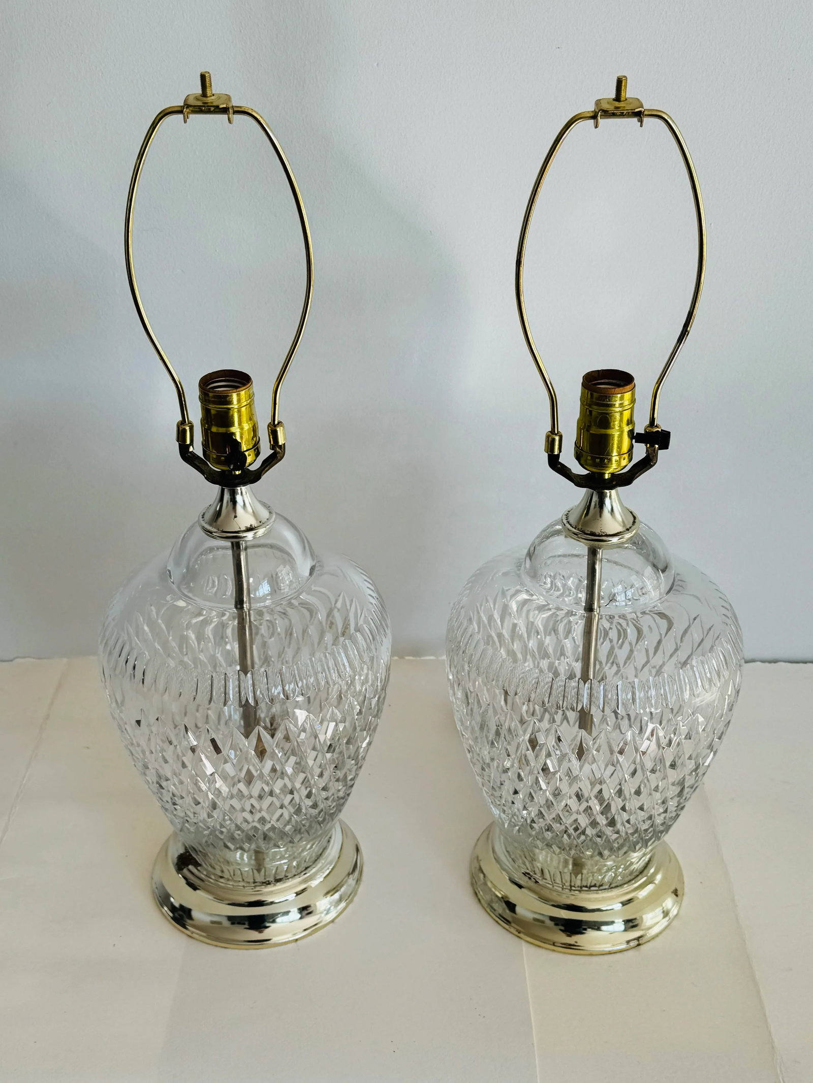 Vintage 1970s Diamond Pattern Lead Crystal Table Lamps, a Pair - 2