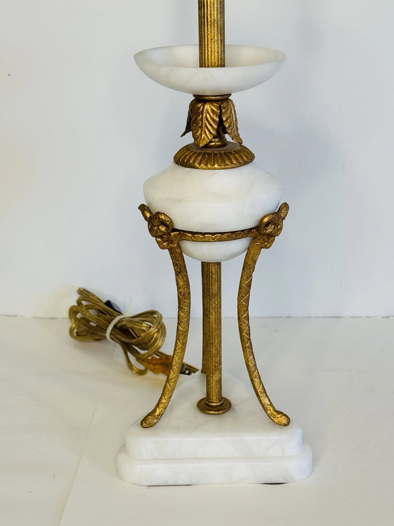1980s Frederick Cooper Style White Marble & Gilt Metal Tall Table Lamp - 2