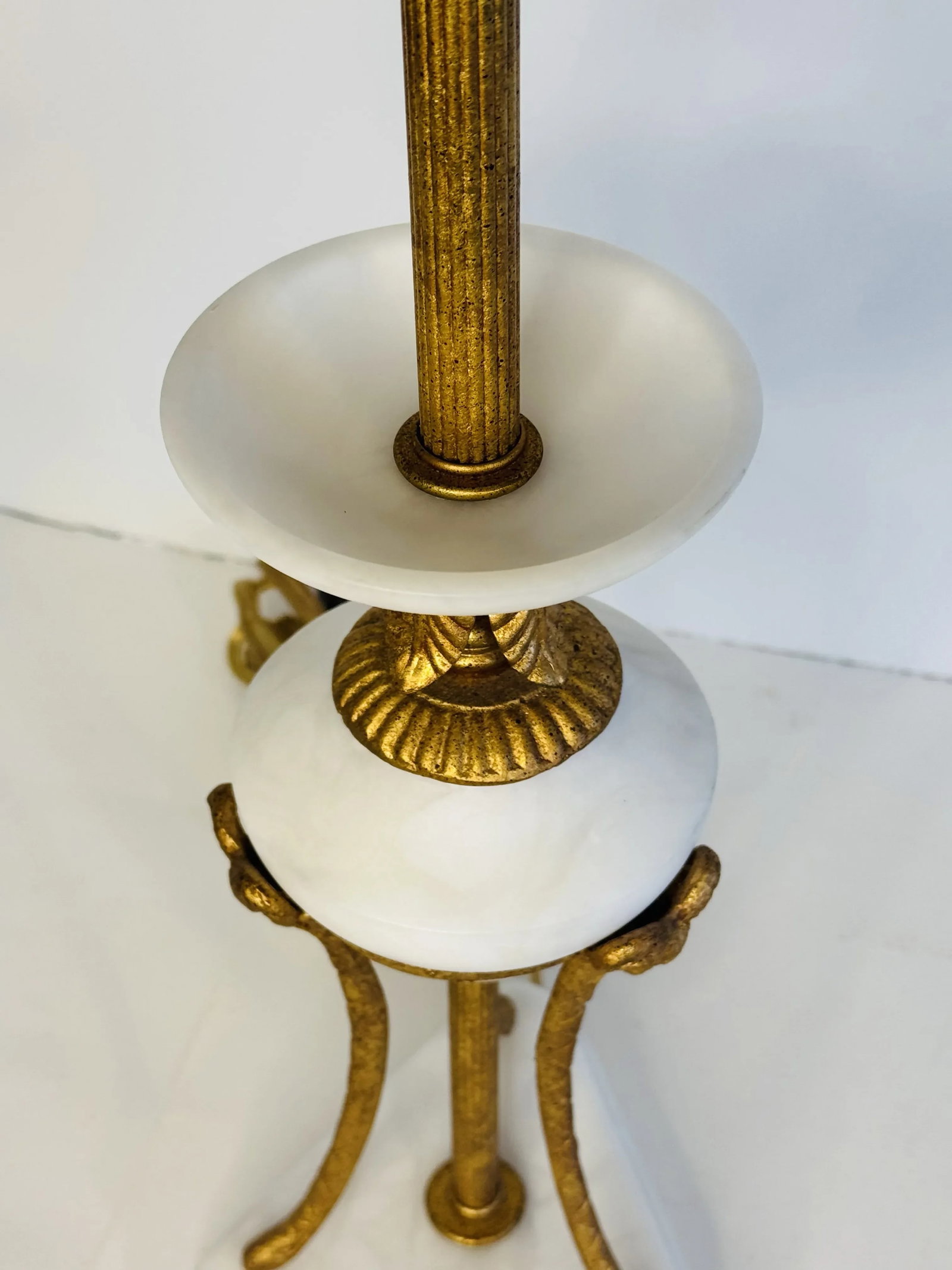 1980s Frederick Cooper Style White Marble & Gilt Metal Tall Table Lamp - 4
