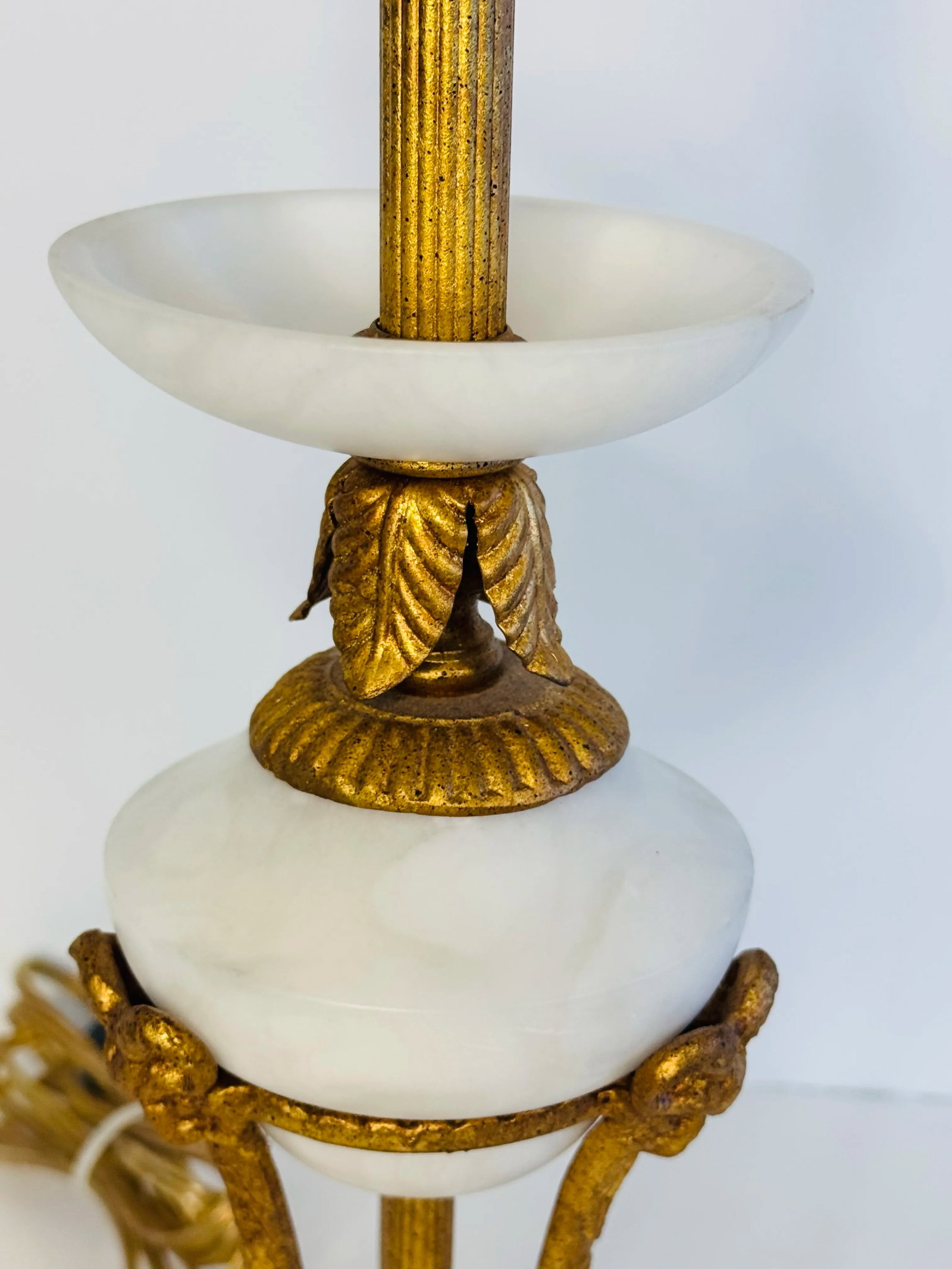 1980s Frederick Cooper Style White Marble & Gilt Metal Tall Table Lamp - 5