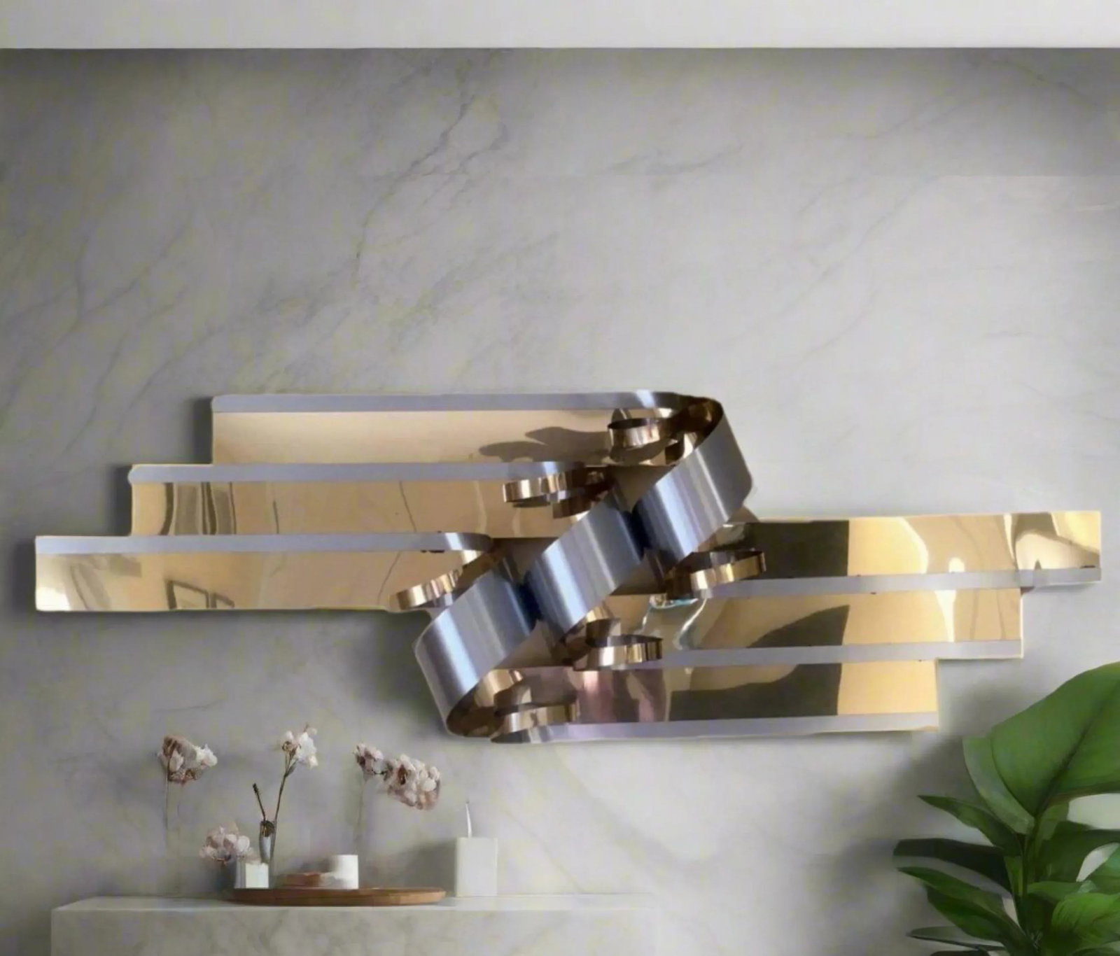 1989 Curtis Jere Brass & Chrome Flash Ribbon Wall Sculpture - 2