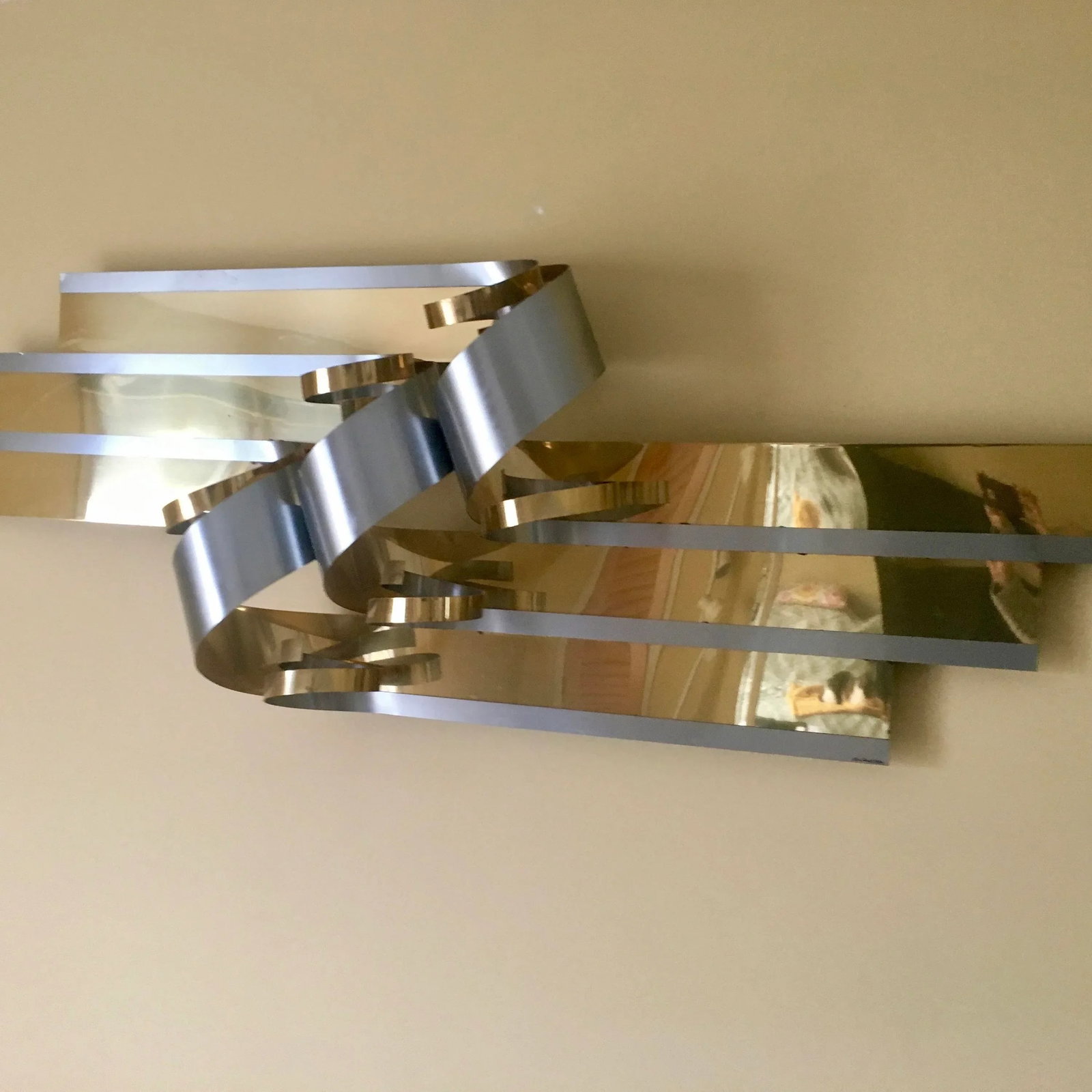 1989 Curtis Jere Brass & Chrome Flash Ribbon Wall Sculpture - 4