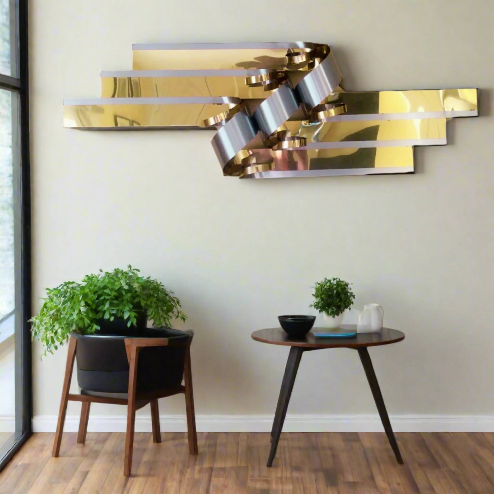 1989 Curtis Jere Brass & Chrome Flash Ribbon Wall Sculpture - 8