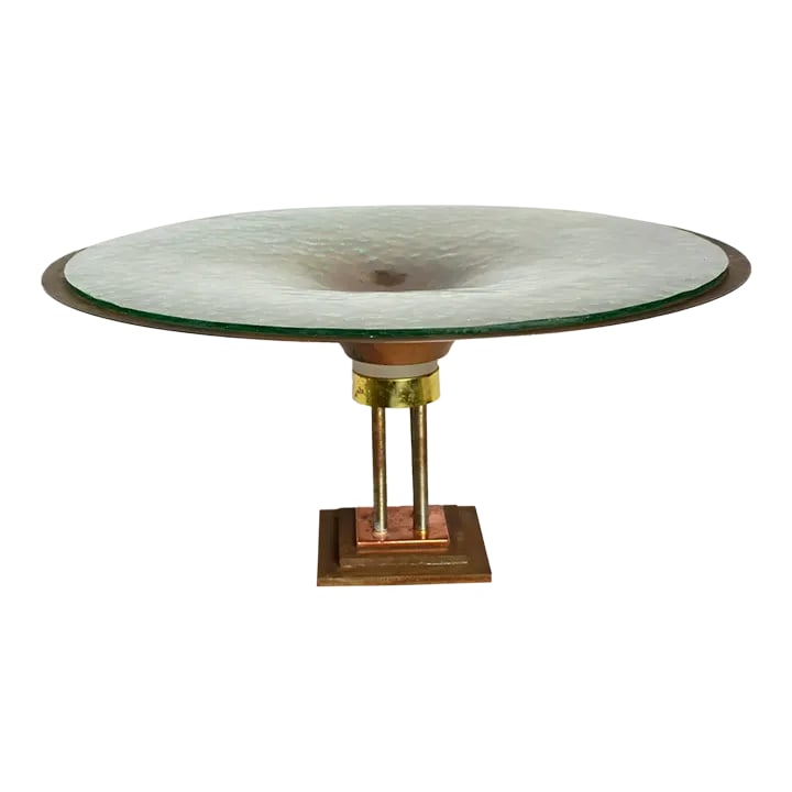 Monumental Vintage Glass Lined Copper Pedestal Bowl (1 of 5)