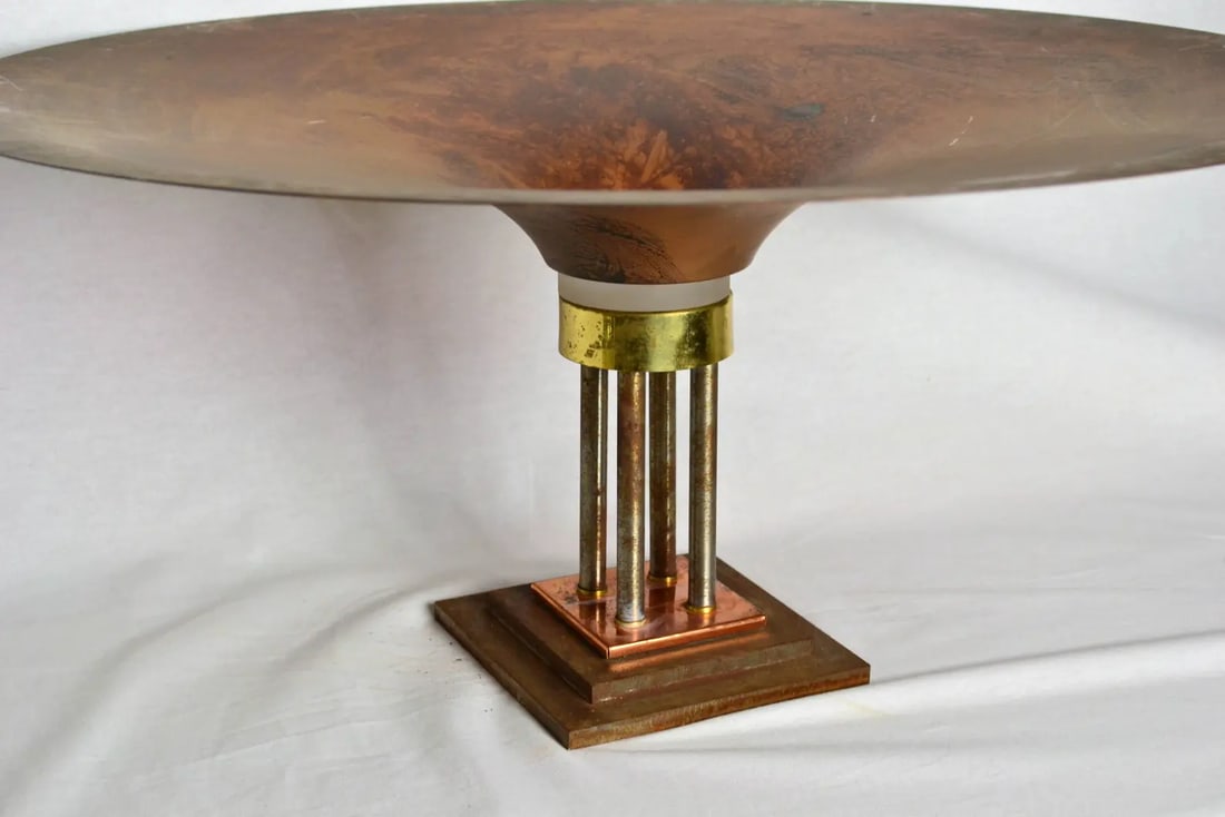 Monumental Vintage Glass Lined Copper Pedestal Bowl - 2