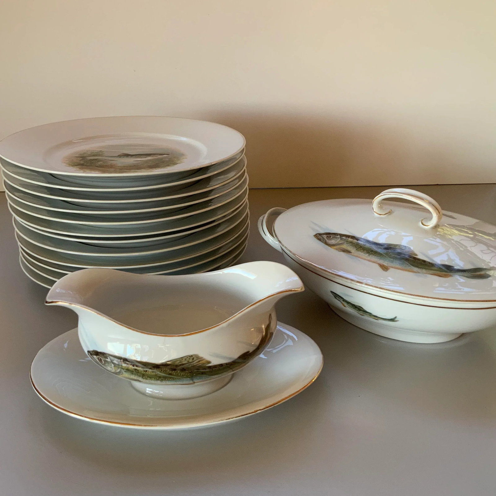 Vintage Alt Schonwald Bavarian Porcelain Fish Dishes- Set of 14 - 9