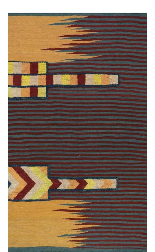 Handwoven Persian Kilim Area Rug 3'10' * 6'8'': This bewitchingly beautiful example of a tribal Kilim area rug features a contemporary pop of electrifying bright colors in a playful mixed-weave design. The creative modern twist of a knotted-pile ac
