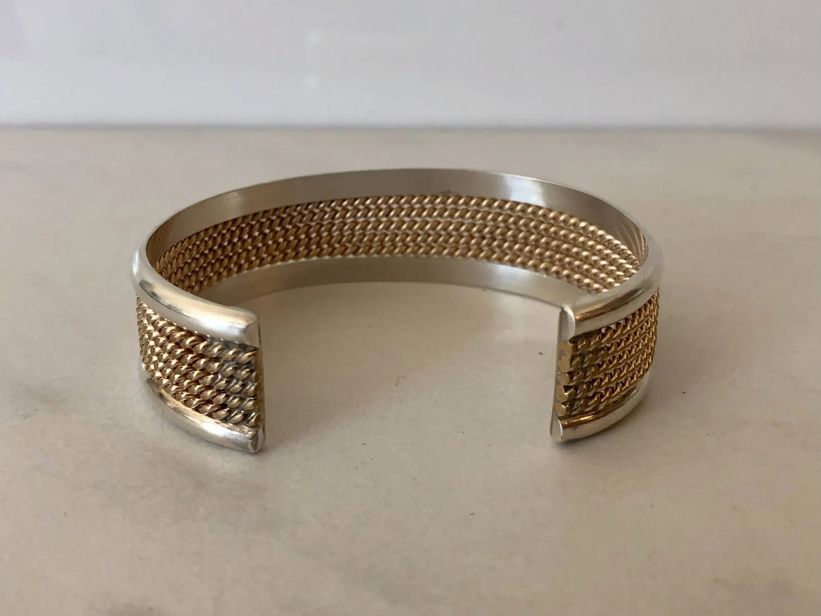 Navajo Tahe Sterling and 12k Gf Braided Cuff Bracelet - 4