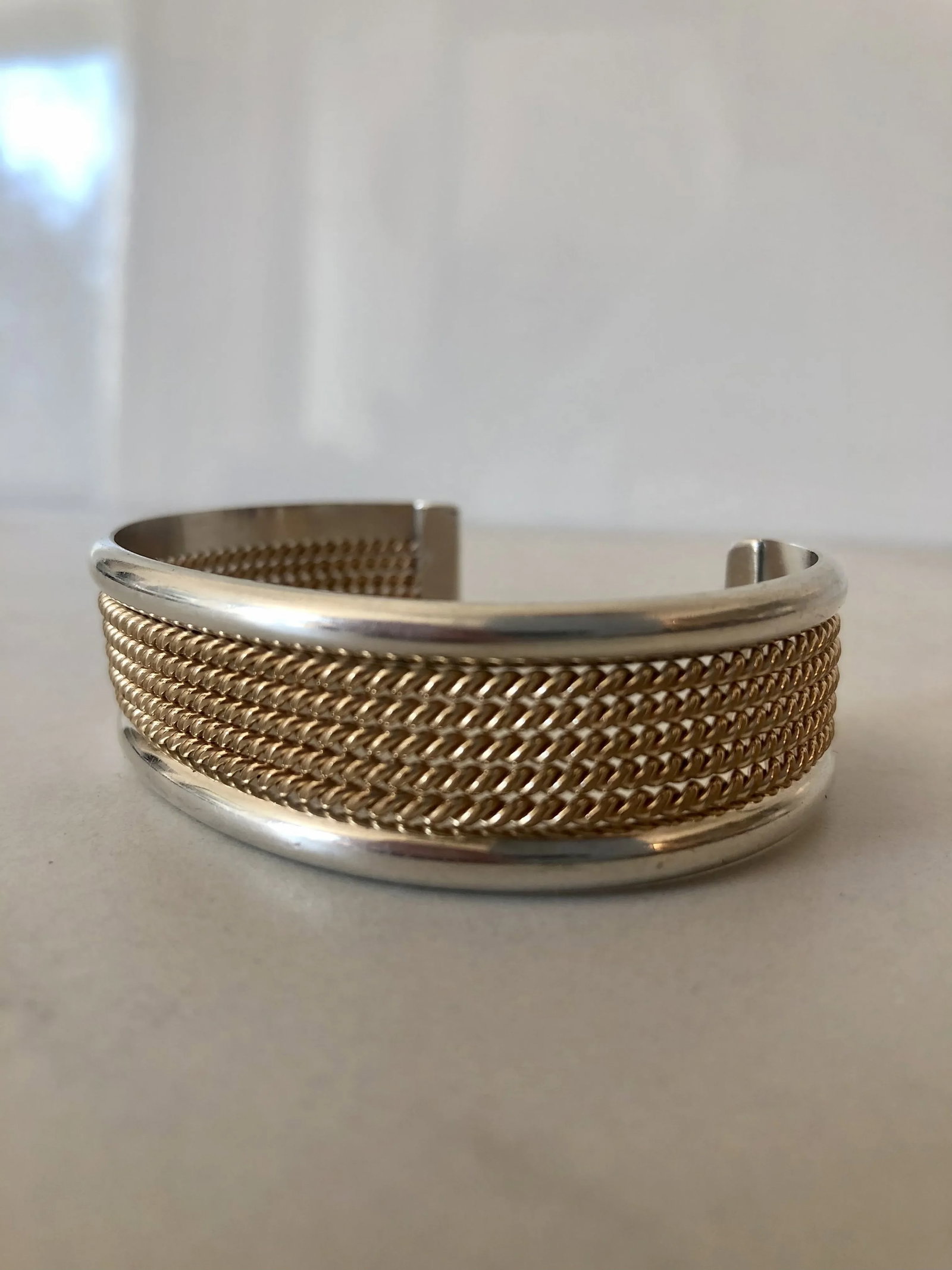 Navajo Tahe Sterling and 12k Gf Braided Cuff Bracelet - 8
